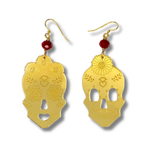 Load image into Gallery viewer, Sugar Skull Catrina Gold Acrylic Earrings