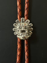 Load image into Gallery viewer, Quetzalcoatl Bolo Tie Sterling Silver and Vintage Brown Leather