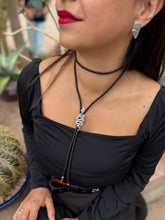 Load image into Gallery viewer, Rising Serpent Bolo Tie Sterling Silver Black Leather