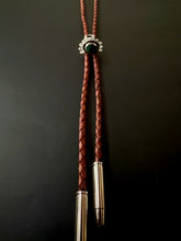 Load image into Gallery viewer, Quetzalcoatl Bolo Tie Sterling Silver and Vintage Brown Leather
