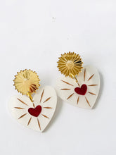 Load image into Gallery viewer, Open Hearts Pearl Acrylic Earrings Hand Painted
