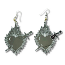 Load image into Gallery viewer, Corazon Valiente Silver Acrylic Earrings