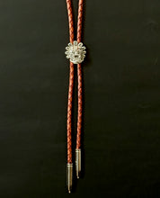 Load image into Gallery viewer, Quetzalcoatl Bolo Tie Sterling Silver and Vintage Brown Leather