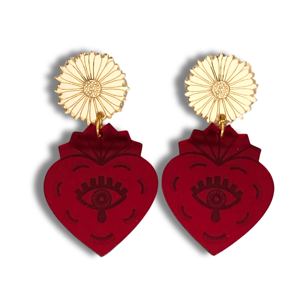 Protection Corazones Red Ruby and Gold Flower
