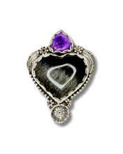 Load image into Gallery viewer, Amor in Full Bloom Silver Sheen Obsidian and Amethyst Ring - Size 8.5