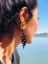 Load image into Gallery viewer, Rising Serpent Black and Gold Acrylic Earrings