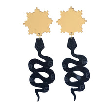 Load image into Gallery viewer, Rising Serpent Black and Gold Acrylic Earrings