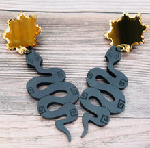 Load image into Gallery viewer, Rising Serpent Black and Gold Acrylic Earrings
