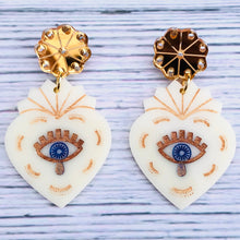Load image into Gallery viewer, Protection Corazones Ivory Hand Painted Earrings