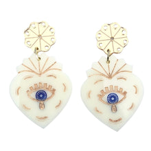 Load image into Gallery viewer, Protection Corazones Ivory Hand Painted Earrings