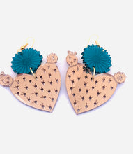 Load image into Gallery viewer, Poderosa Heart Cactus Earrings Bronze and Teal Acrylic