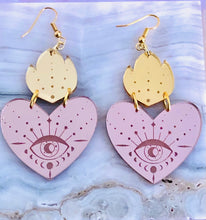 Load image into Gallery viewer, Cosmic Corazones Rose Gold and Gold Acrylic Earrings