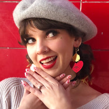 Load image into Gallery viewer, Cosmic Corazones Ruby Red and Gold Acrylic Earrings