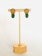 Load image into Gallery viewer, Upside Hand Painted Wood Pineapple Earrings
