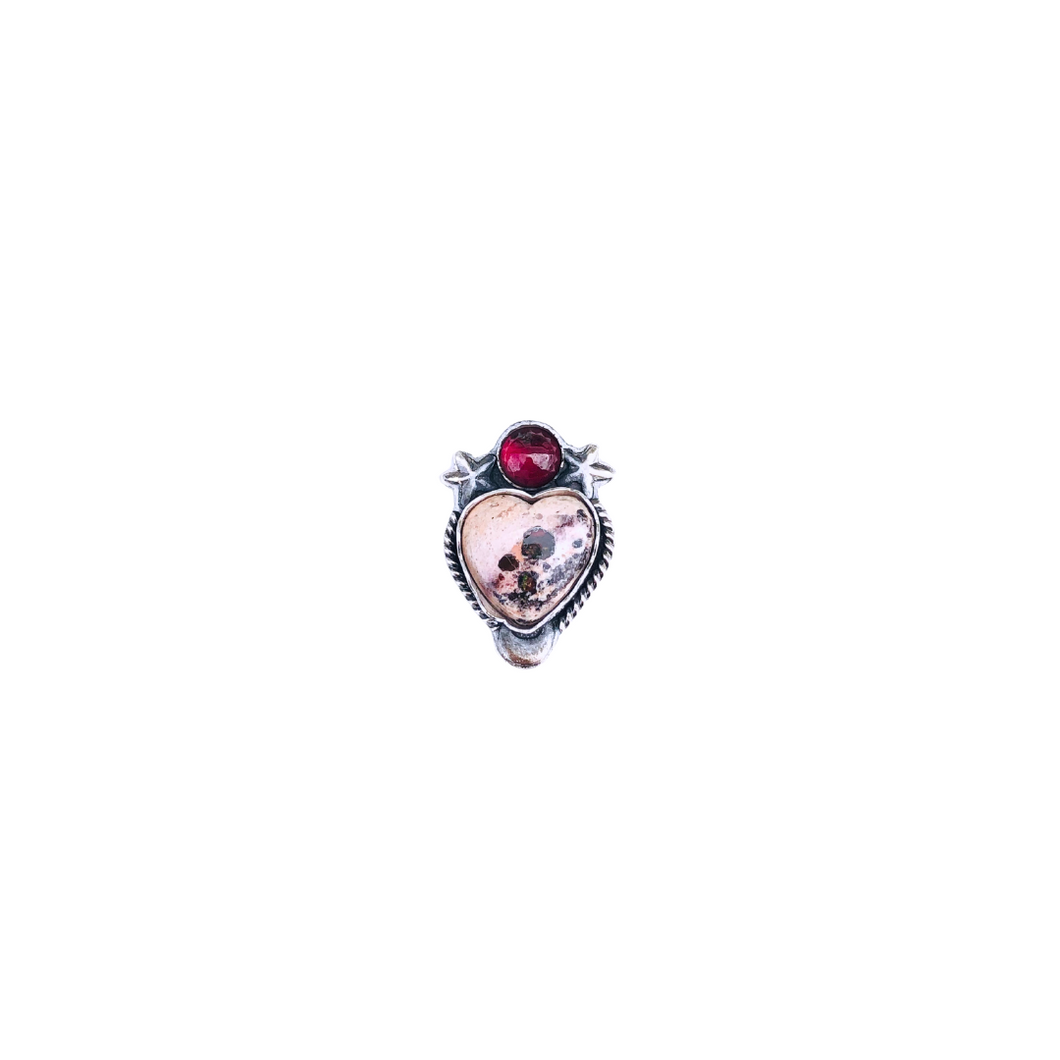 Mexican Fire Opal and Garnet Cosmic Heart Ring