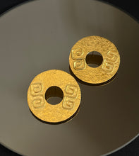 Load image into Gallery viewer, Gold Disk Portal Earrings in 24k Gold Plated Bronze
