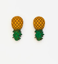 Load image into Gallery viewer, Upside Hand Painted Wood Pineapple Earrings
