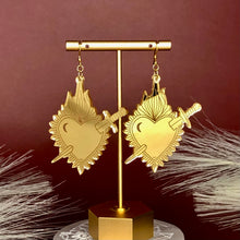 Load image into Gallery viewer, Corazon Valiente Gold Acrylic Earrings
