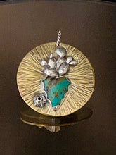 Load image into Gallery viewer, Desert Brass Medallion Turquoise Heart Cactus
