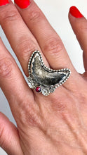 Load image into Gallery viewer, I&#39;m Over the Moon for You Silver Sheen Obsidian and Garnet Ring - Size 7
