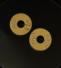 Load image into Gallery viewer, Gold Disk Portal Earrings in 24k Gold Plated Bronze
