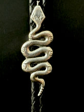 Load image into Gallery viewer, Rising Serpent Bolo Tie Sterling Silver Black Leather

