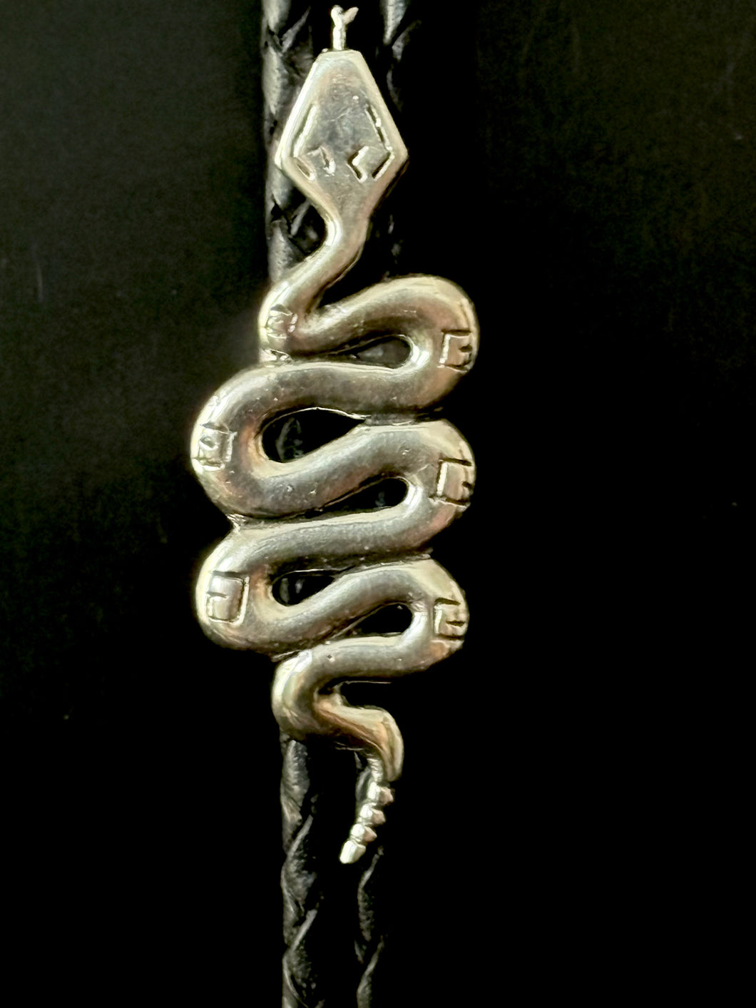 Rising Serpent Bolo Tie Sterling Silver Black Leather