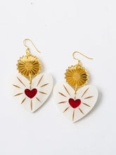 Load image into Gallery viewer, Open Hearts Pearl Acrylic Earrings Hand Painted
