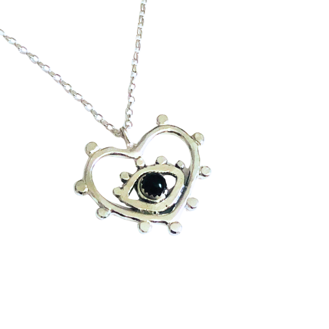 Eye Heart Me Sterling Silver Necklace and Onyx Stone