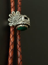 Load image into Gallery viewer, Quetzalcoatl Bolo Tie Sterling Silver and Vintage Brown Leather
