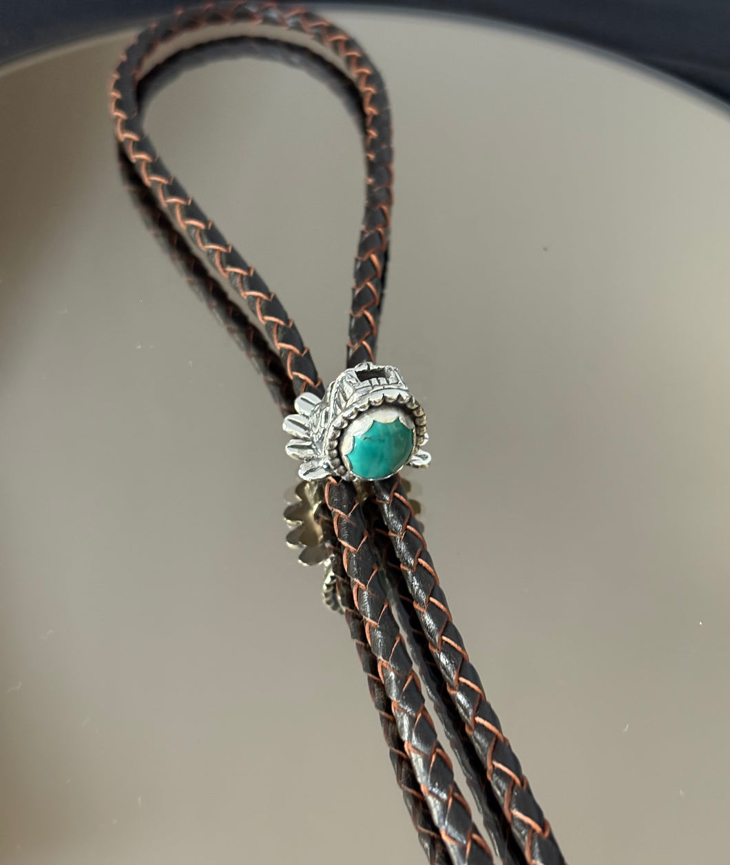 Quetzalcoatl Bolo Tie Sterling Silver and Mocha Leather