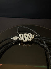 Load image into Gallery viewer, Rising Serpent Bolo Tie Sterling Silver Black Leather
