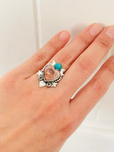 Load image into Gallery viewer, Mexican Fire Opal and Turquoise Cosmic Corazon Ring
