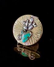 Load image into Gallery viewer, Desert Brass Medallion Turquoise Heart Cactus
