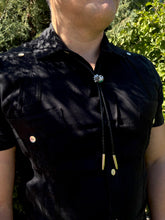 Load image into Gallery viewer, Quetzalcoatl Bolo Tie Sterling Silver and Black Leather
