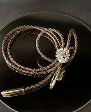 Load image into Gallery viewer, Quetzalcoatl Bolo Tie Sterling Silver and Mocha Leather
