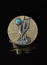 Load image into Gallery viewer, Desert Brass Medallion Saguaro and Turquoise Moon
