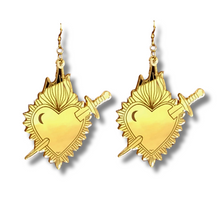 Load image into Gallery viewer, Corazon Valiente Gold Acrylic Earrings
