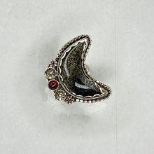 Load image into Gallery viewer, I&#39;m Over the Moon for You Silver Sheen Obsidian and Garnet Ring - Size 7
