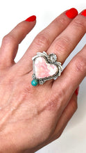 Load image into Gallery viewer, Pink in Love Rhodochrosite and Turquoise Silver Ring - Size 8
