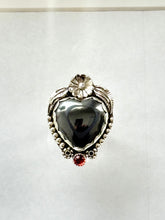 Load image into Gallery viewer, Amorcito Corazon Hematite and Garnet Sterling Silver Ring Size 7
