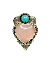 Load image into Gallery viewer, Blooming Corazon Kingman Rose Quartz and Turquoise Ring Size 7.5
