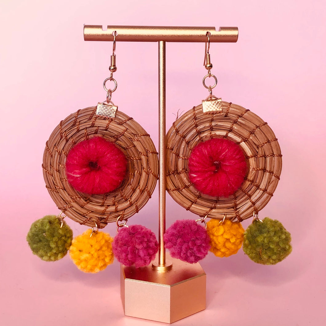 Teotitlan Palm and wool earrings - Mexicana