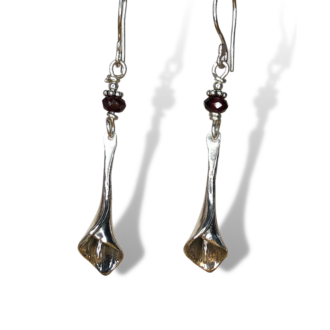 Calla Lily Earrings Silver and Garnet