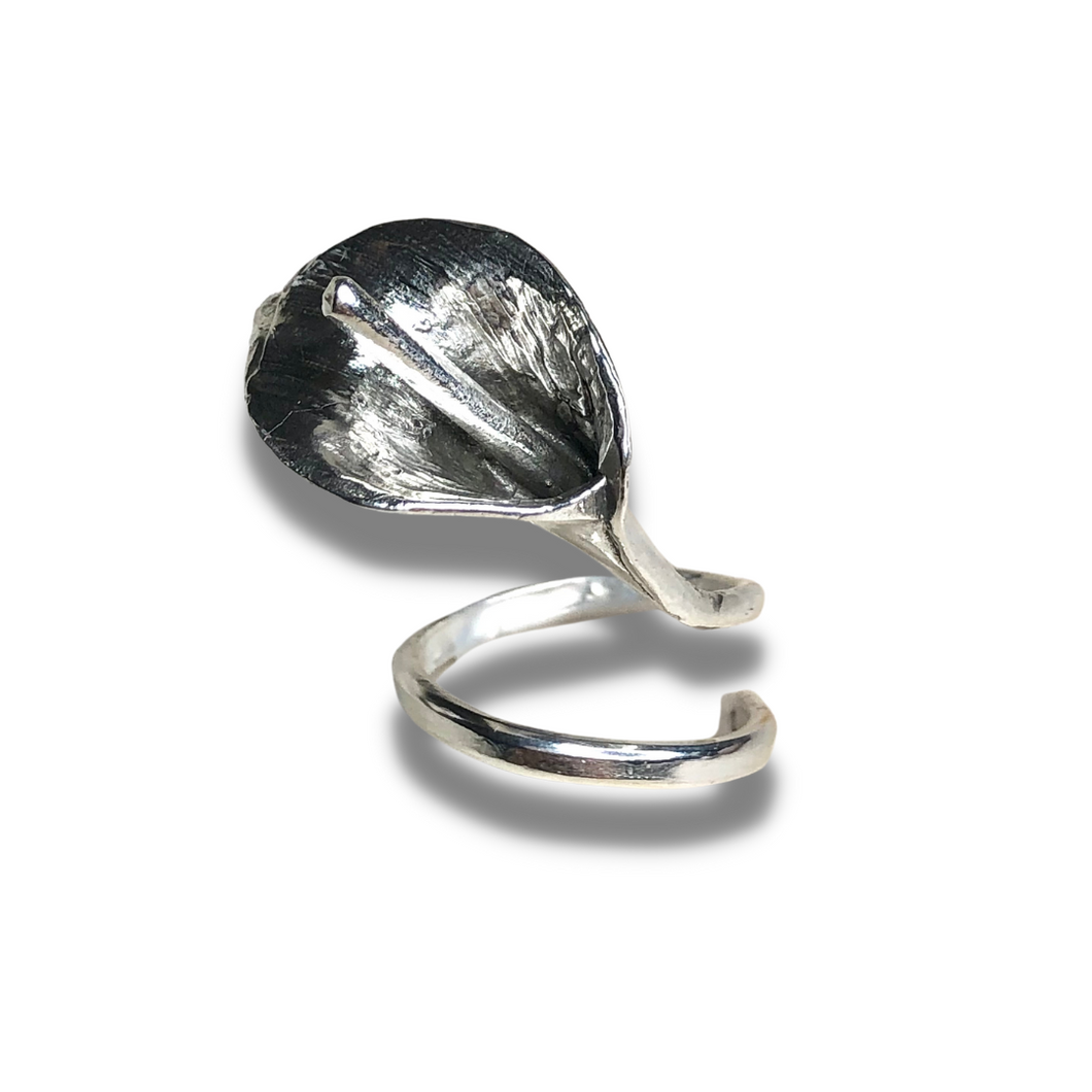 Calla Lily Spiral Adjustable Silver Ring