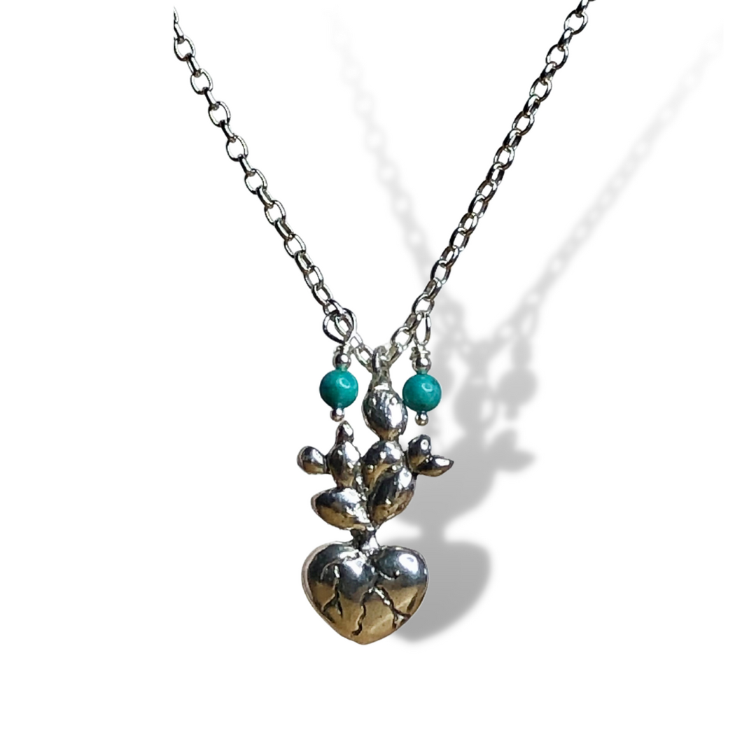 Corazon Madre Cactus and Heart Silver Necklace