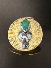 Load image into Gallery viewer, Desert Brass Medallion Cactus Heart and Chrysoprase
