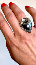 Load image into Gallery viewer, Amorcito Corazon Hematite and Garnet Sterling Silver Ring Size 7
