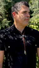 Load image into Gallery viewer, Quetzalcoatl Bolo Tie Sterling Silver and Vintage Brown Leather
