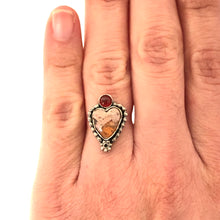 Load image into Gallery viewer, Small Fire Opal and Garnet Cosmic Heart Ring 1

